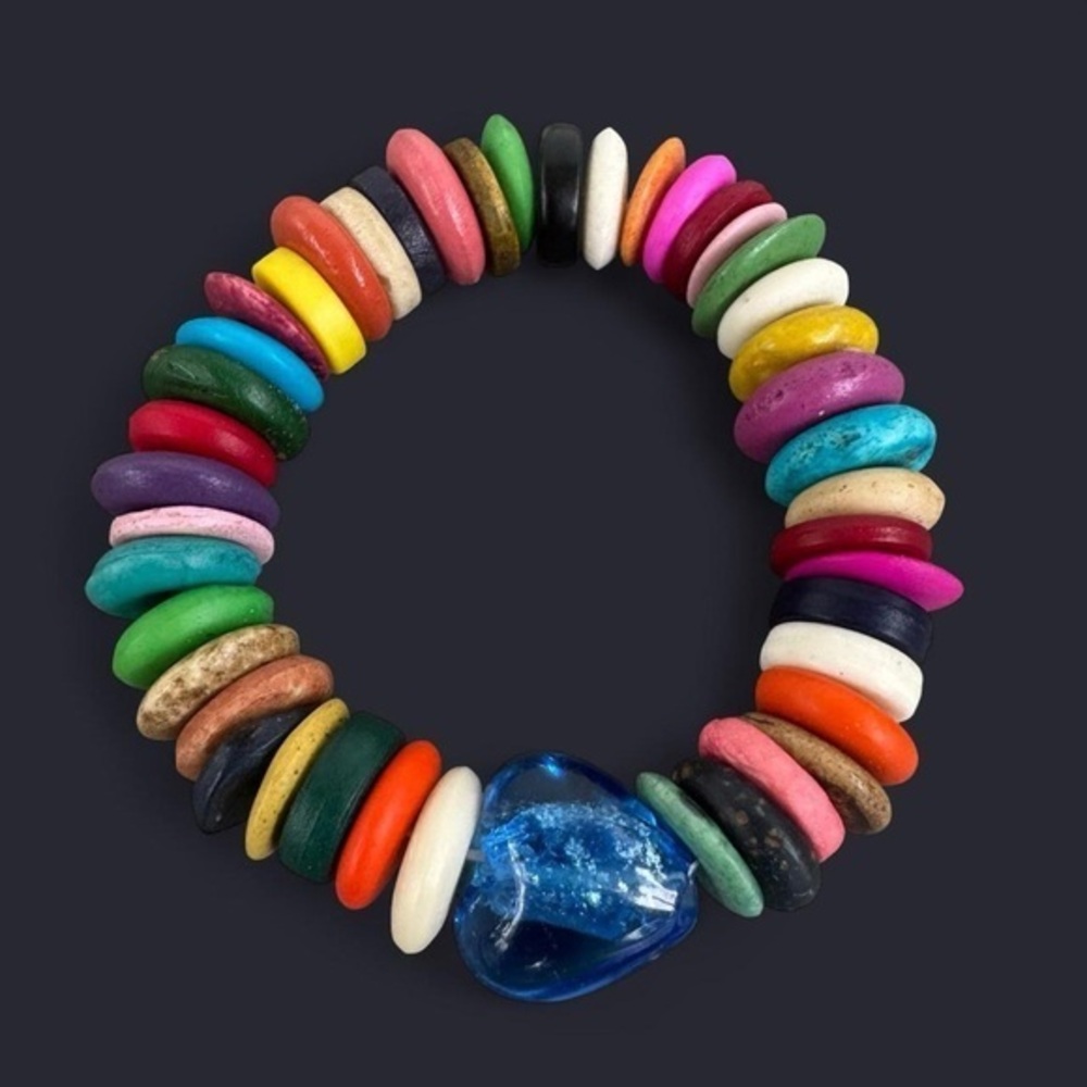 Chunky Boho Multicolor Heart Bead Bracelet